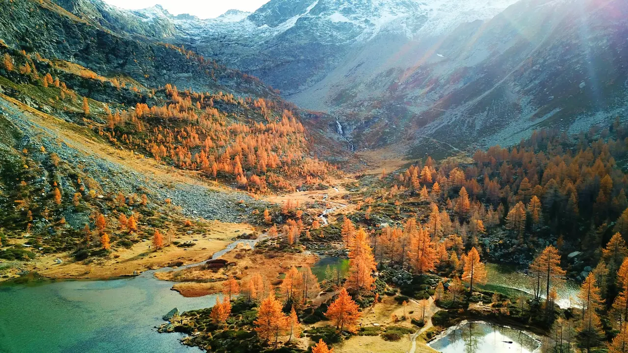 Stunning autumn scenery in Arpy Valley, Valle d'Aosta, Italy. Featuring vibrant colors and majestic mountains.