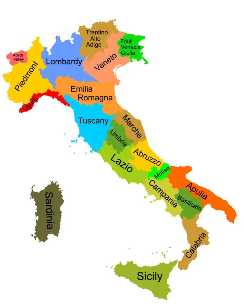 Mapa Itálie s Regiony